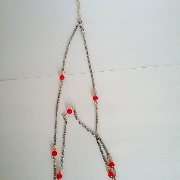 !Sale! Red Beads Silver Chain Necklace - Picture 2 of 2